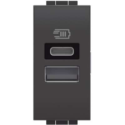 Prise d'alimentation USB simple type A+C 15W 1 module anthracite L4191AC Living Light Bticino