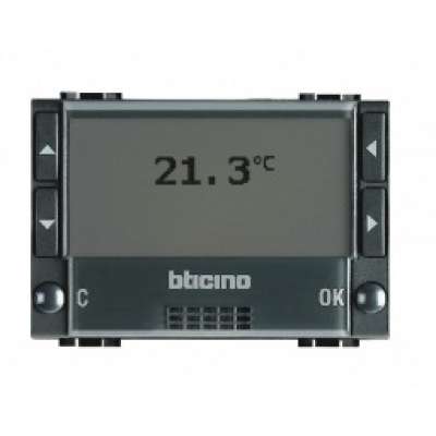 Thermostat électronique programmable 1NO/NC - 3A/250V 4 modules anthracite Living Light BTicino 