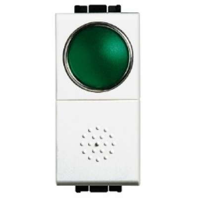 Bouton-poussoir simple 1NO 10A/250V 1 module avec diffuseur vert touche blanche Living Light Bticino