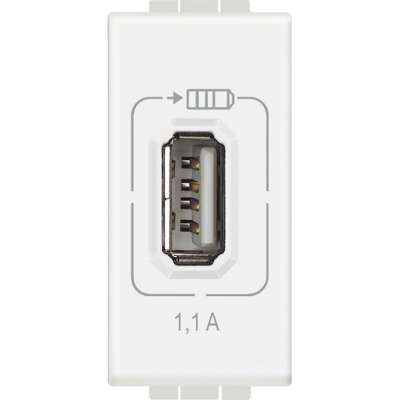 Prise d'alimentation USB simple 5V/1100mA 1 module blanc Living Light Bticino