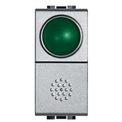 Bouton-poussoir simple 1NO 10A/250V 1 module avec diffuseur vert touche Tech Living Light Bticino