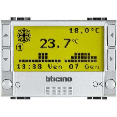 Thermostat électronique programmable 1NO/NC - 3A/250V 4 modules Tech Living Light BTicino 
