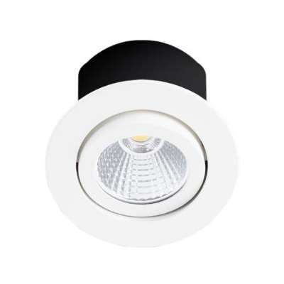 Spot encastré inclinable à 30° rond Ø82mm blanc mat avec alimentation, lampe dimmable 7.5W/38° /3000K/640Lm/50000h/230V blanc chaud et capot de protection DO301WW30 Indigo