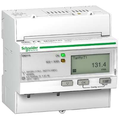 Compteur d'énergie digital DIN triphasé 63A MID (Certificats Verts) Annexe B+D iEM3115 multi-tarifs Schneider Electric