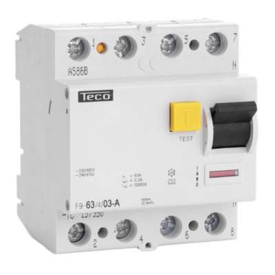 Interrupteur différentiel type A tétrapolaire 4P/ 63A - 300mA F963403A Teco