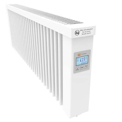 Radiateur électrique à inertie bas SLIM 1200W blanc pur RAL 9010 avec thermostat FlexiSmart AeroFlow® Thermotec