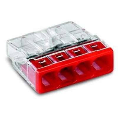 Borne de connexion automatique compacte transparente & rouge pour 4 fils rigides 4x0.5-2.5mm² 2273-204 Wago