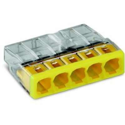 Borne de connexion automatique compacte transparente & jaune pour 5 fils rigides 5x0.5-2.5mm² 2273-205 Wago