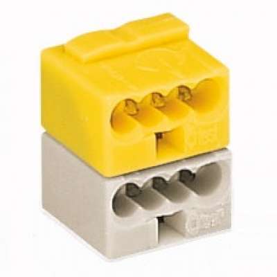 Borne micro automatique pour 2 x 4 fils rigides 2x4x0.6-0.8mm² gris & jaune applications EIB 243-212 Wago